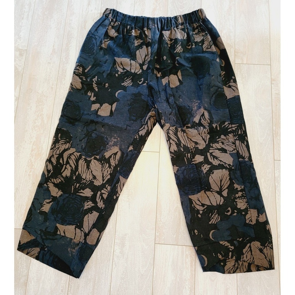 Pantalon XXL Floral Wide Leg Crop Pants Blue Brown Flowy Earthy Boho NWT - Picture 4 of 14